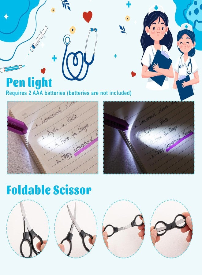 KFPPLXQ 36 Pcs Nurse Pen Set Rainbow Nurse Badge Accessories Include Tip Permanent Marker Flashlight Pen Retractable Ballpoint Pens Foldable Scissors with Nursing Keychain Clip for Nurses' Day Gift - Image 2