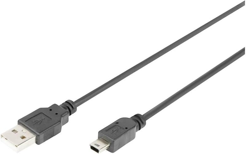 USB 2.0 connection cable, type A - mini B (5pin) St/St, 3.0m, USB 2.0 compliant, bw