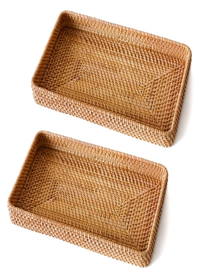 S310 2 Pack Wicker Storage Basket, Rattan Tray Rectangular for Bathroom Living Room, Decorative Serving Woven Trays for Organizing, Woven Seagrass Tray for Storage Home Decor M(14.6" × 9.1") - Image 1
