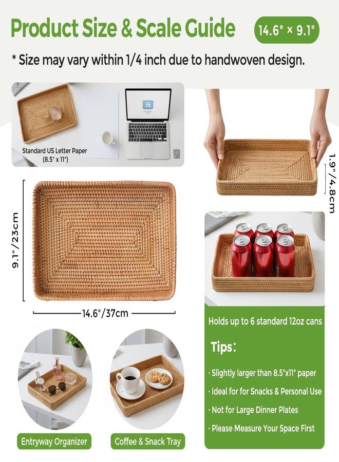 S310 2 Pack Wicker Storage Basket, Rattan Tray Rectangular for Bathroom Living Room, Decorative Serving Woven Trays for Organizing, Woven Seagrass Tray for Storage Home Decor M(14.6" × 9.1") - Image 3