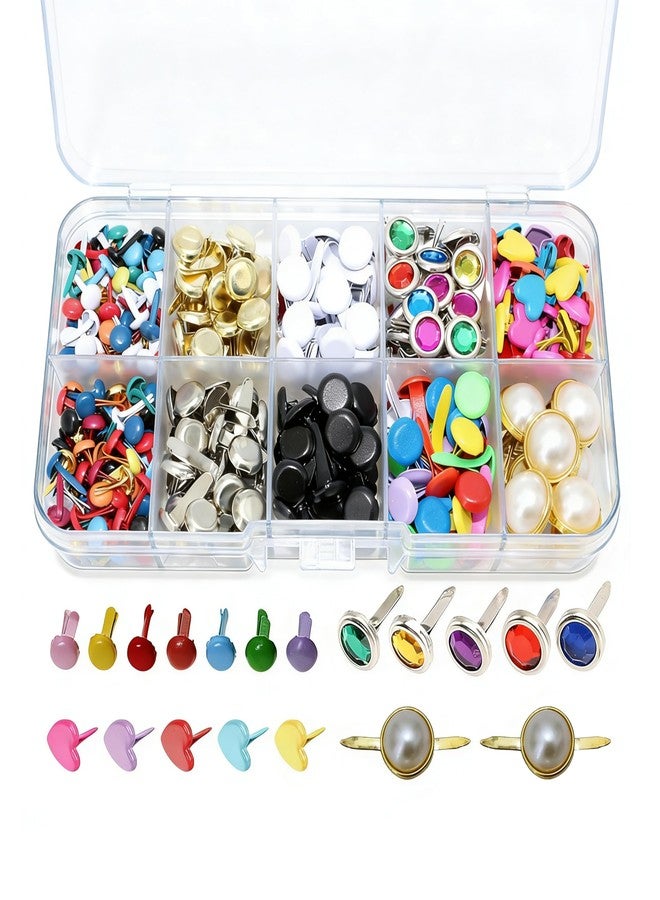 BESTCYC 1Box(500Pcs) Multiple Styles Metal Brads Kit Mixed Color and Size Paper Fasteners Round Split Pins for Scrapbooking, Paper Crafts and DIY Making Craft Projects - Image 1