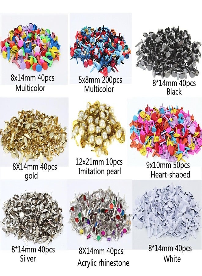 BESTCYC 1Box(500Pcs) Multiple Styles Metal Brads Kit Mixed Color and Size Paper Fasteners Round Split Pins for Scrapbooking, Paper Crafts and DIY Making Craft Projects - Image 2
