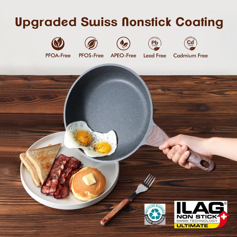 SENSARTE Nonstick Frying Pan Skillets, Swiss Granite Coating Omelette Pans, Healthy Cookware Chef's Pan, Free of Intentionally Added PFOA (9.5+11+12.5 Inch) - Image 2