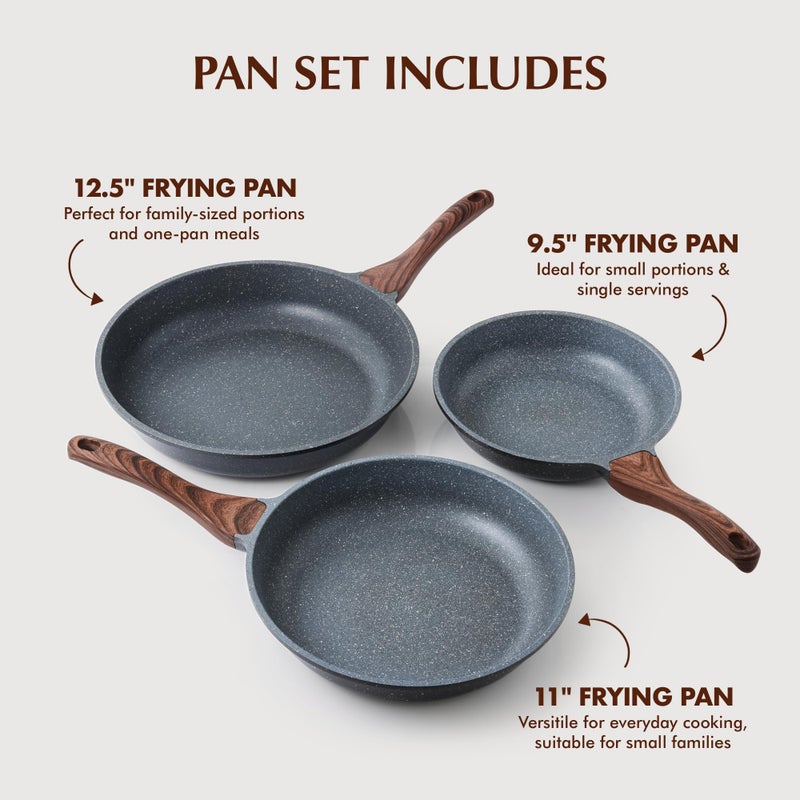 SENSARTE Nonstick Frying Pan Skillets, Swiss Granite Coating Omelette Pans, Healthy Cookware Chef's Pan, Free of Intentionally Added PFOA (9.5+11+12.5 Inch) - Image 4
