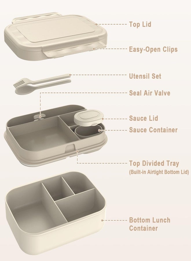 Caperci Stackable Bento Lunch Box for Adult & Teens - Reinforced Leak-Proof Lunch Container 4-Compartment with Utensils & Sauce Container, BPA-Free, Dishwasher/Microwave Safe, 47oz (Pale Mocha) - Image 2