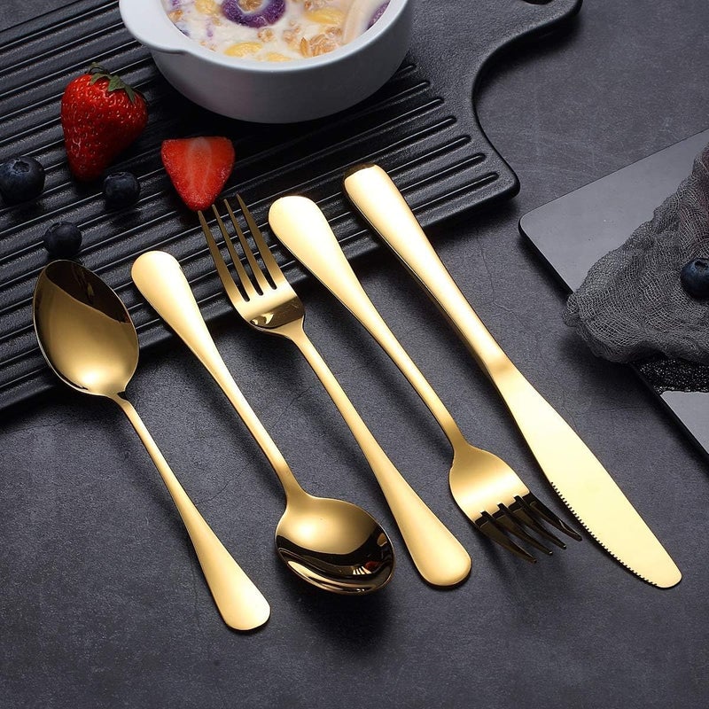 MOBDESK Stainless Steel Gold Cutlery Flatware Serving Premium Tableware Fork DinnerTea Dessert Spoon Gold Silverware FoodGrade Mirror Polished Dinner ForksSpoonsKnivesDishwasher Safe 5 Pcs - Image 5