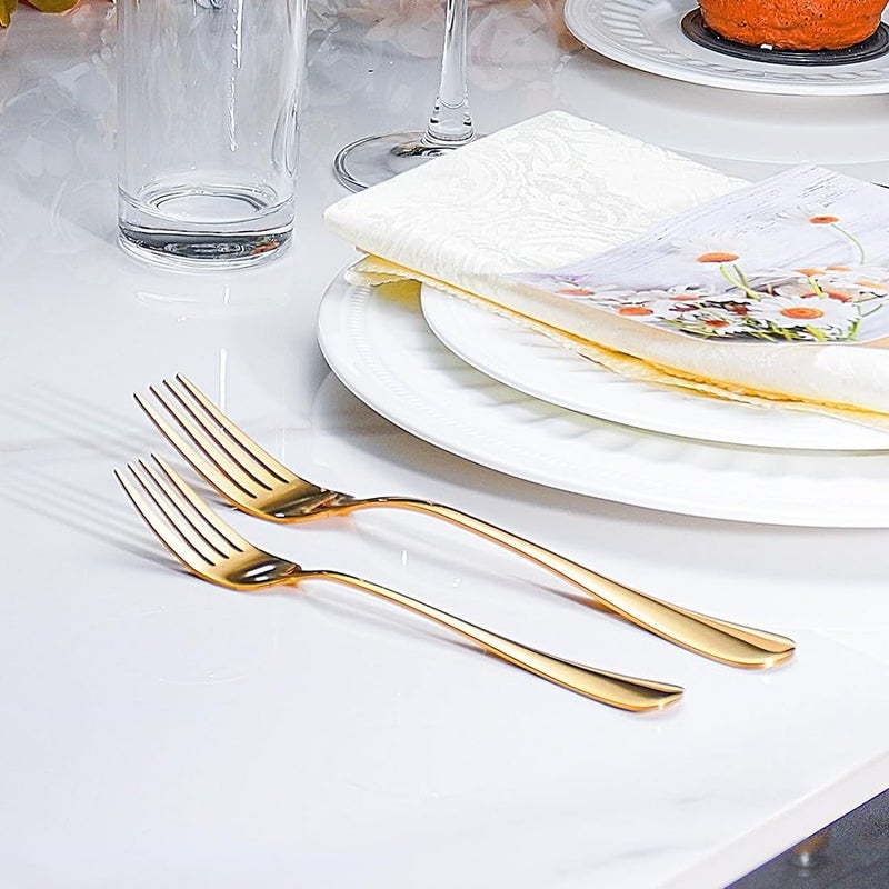 MOBDESK Stainless Steel Gold Cutlery Flatware Serving Premium Tableware Fork DinnerTea Dessert Spoon Gold Silverware FoodGrade Mirror Polished Dinner ForksSpoonsKnivesDishwasher Safe 5 Pcs - Image 4