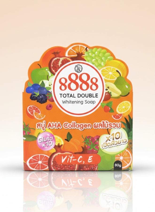 888 TOTAL WHITE صابون 8888 توتال دابل وايتنينغ 80 جرام للتفتيح والتنظيف العميق والترطيب للجسم والوجه