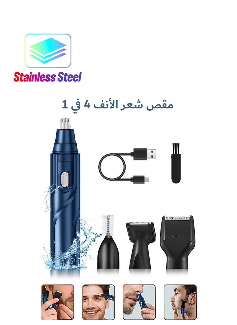 MAANGE Professional 4-in-1 Ear and Nose Hair Trimmer, Painless Eyebrow Facial Hair shaver kits for Men with Powerful Motor for Ear Beard Easy Cleansing (Blue)  - Image 1