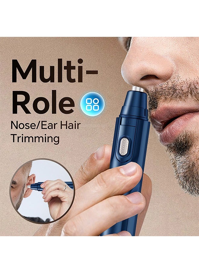 MAANGE Professional 4-in-1 Ear and Nose Hair Trimmer, Painless Eyebrow Facial Hair shaver kits for Men with Powerful Motor for Ear Beard Easy Cleansing (Blue)  - Image 4