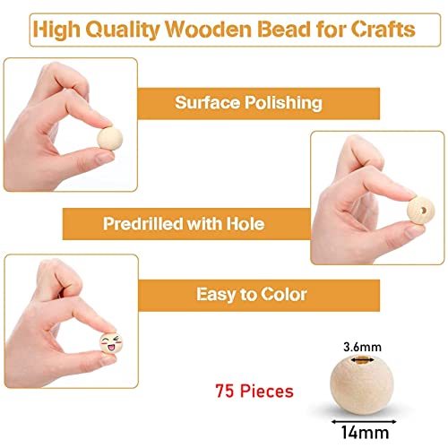 ecofynd 14mm, 75 Pieces Natural Wood Beads, Unfinished Loose Wood Beads for Craft Making, Home Décor, DIY Jwellery Making - Image 3