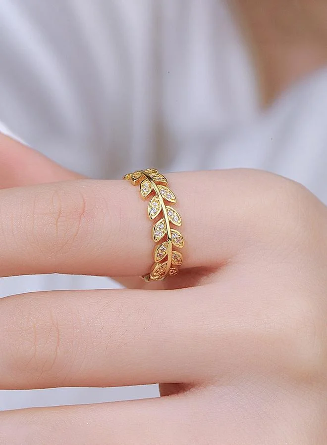 Gold Tone Embellished Leaf Ring