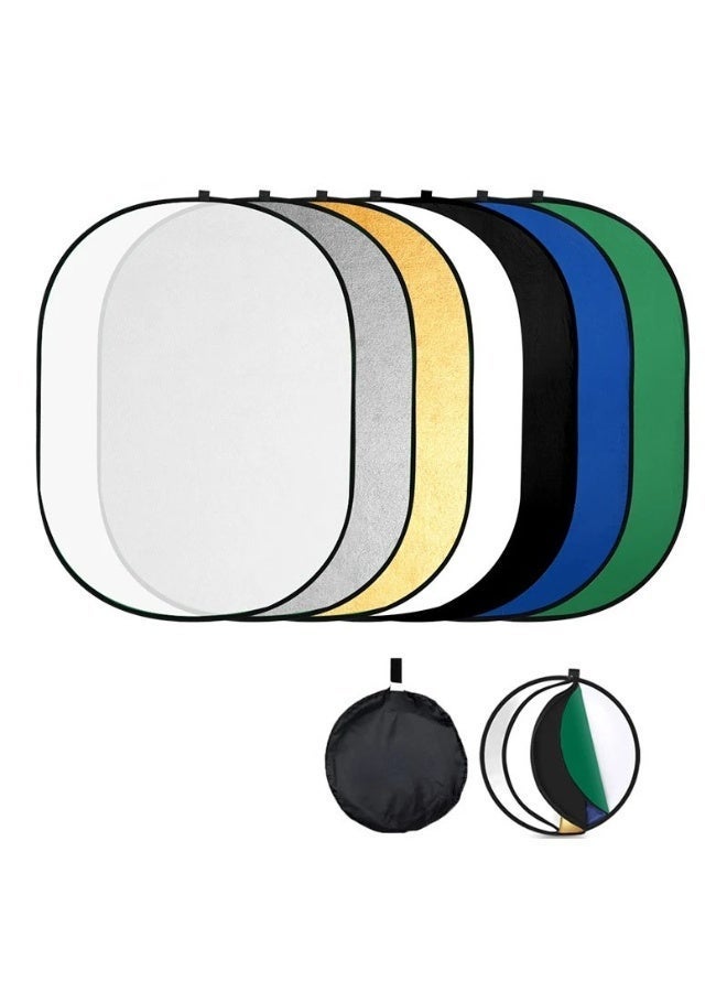 إكسريا Xria Photography Light Reflector 150 x 200CM Collapsible 7-in-1 Oval Shape Lighting Diffuser Translucent Silver Gold White Black Green Blue with Bag for Photography in Studio and Video - Image 1