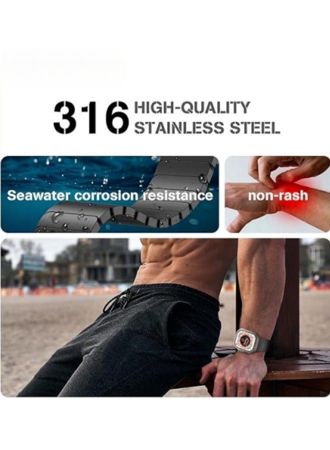 Angola Panda Compatible with Apple Watch Ultra 2 Band 49mm 45mm 44mm 42mm 41mm 40mm 38mm,Men and Women Stainless Steel Metal Band for iWatch Series SE/8/7/6/5/4/3/2/1  - Image 4