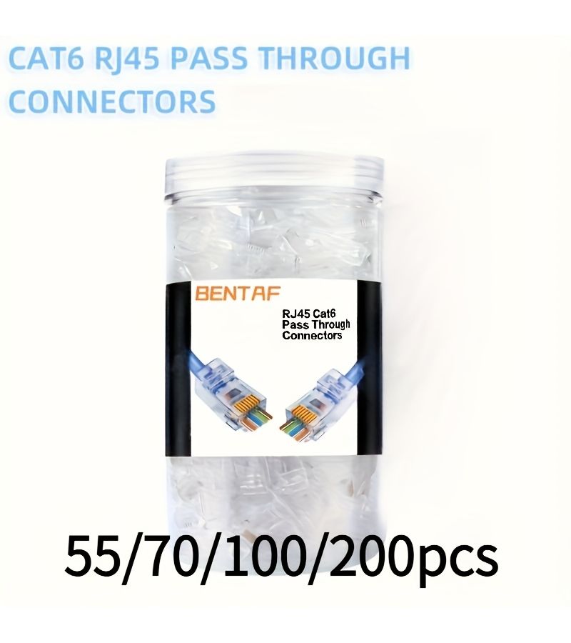 70 قطعة من موصلات RJ45 من نوع Cat6 وCat5E مطلية بالذهب ومسامير مرور UTP لكابلات الإيثرنت - Image 1