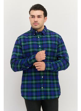 GANT Men Regular Fit Long Sleeve Plaid Casual Shirts, Blue  - Image 1
