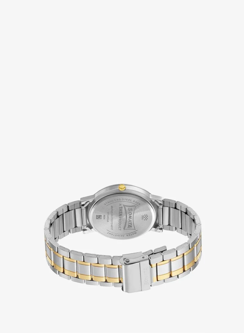 Sonata  Round Shape Stainless Steel Analog Wrist Watch 77108BM02 - 43 mm - Two Toned for Men | Best Price UAE