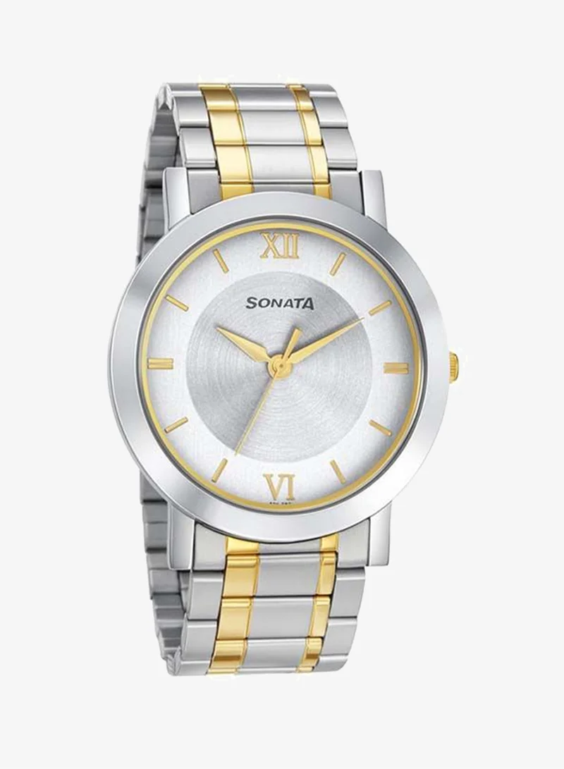 Sonata  Round Shape Stainless Steel Analog Wrist Watch 77108BM02 - 43 mm - Two Toned for Men | Best Price UAE