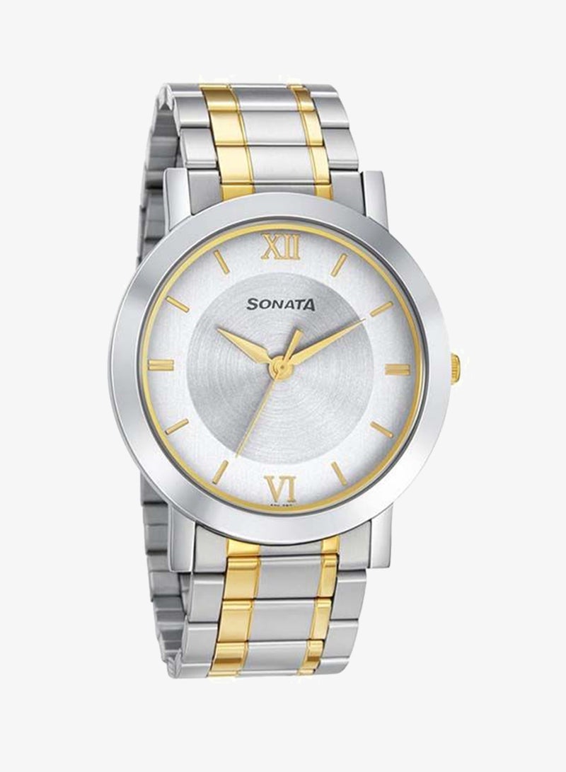 Sonata Round Shape Stainless Steel Analog Wrist Watch 77108BM02 - 43 mm - Two Toned - Image 5