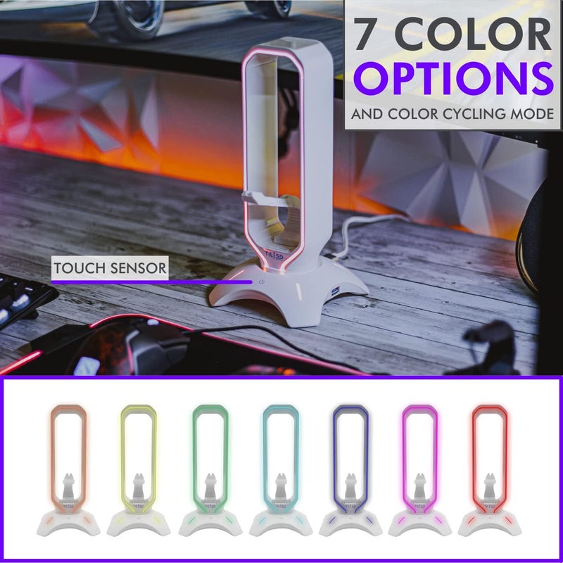 حامل سماعات الرأس RGB من - حامل سماعات الألعاب 3 في 1 للمكتب مع Bungee الفأرة وشاحن محور USB 3.0 بمنفذين - إكسسوارات الألعاب النهائية والهدية للاعب - حامل سماعات الرأس RGB - Image 4