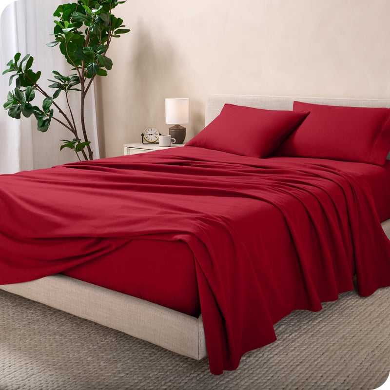 Bare Home Flannel Sheet Set 100 Cotton Velvety Soft Heavyweight  Double Brushed Flannel  Deep Pocket King Red