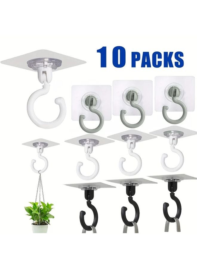 10pcs Gray Adhesive Ceiling Hooks 360 Degree Rotatable No Drill For Hanging Lights Plants - Image 4