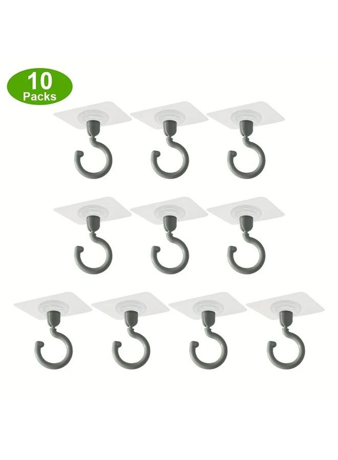 10pcs Gray Adhesive Ceiling Hooks 360 Degree Rotatable No Drill For Hanging Lights Plants - Image 1