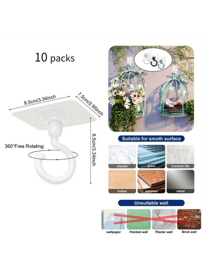 10pcs Gray Adhesive Ceiling Hooks 360 Degree Rotatable No Drill For Hanging Lights Plants - Image 5