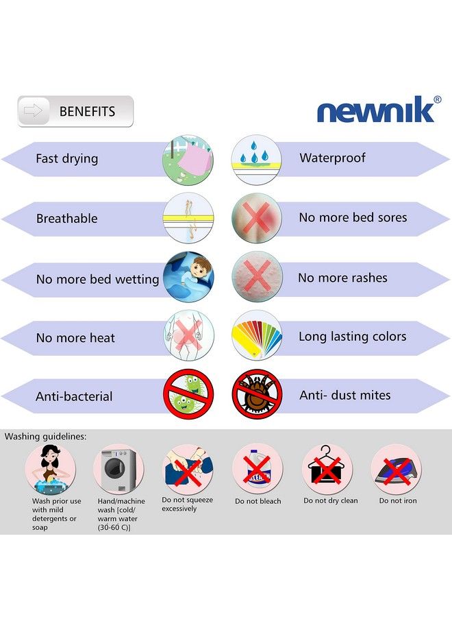 Newnik أوراق جافة للأطفال؛ ورقة مطاطية للأطفال؛ حصيرة مائية للأطفال؛ مجموعة واقي سرير مائية (متوسطة وردي سالمون أزرق بحري) - Image 4