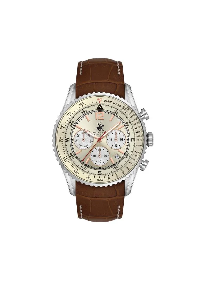 بيفرلي هيلز بولو كلوب BEVERLY HILLS POLO CLUB BP3723X.375 Men's Multi Function Display Watch & Leather Strap Brown