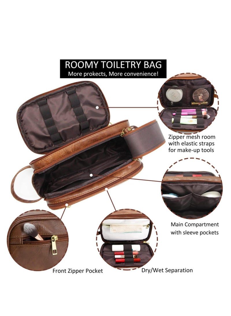 Oasisgalore Unisex Travel Toiletry Bag, Small Grooming Kit Pouch for Men & Women, Leather Cosmetic Organizer, Gift for Men  - Image 3