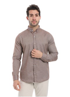 Andora Classic Heather Cotton Long Sleeve Shirt_Brown  - Image 1