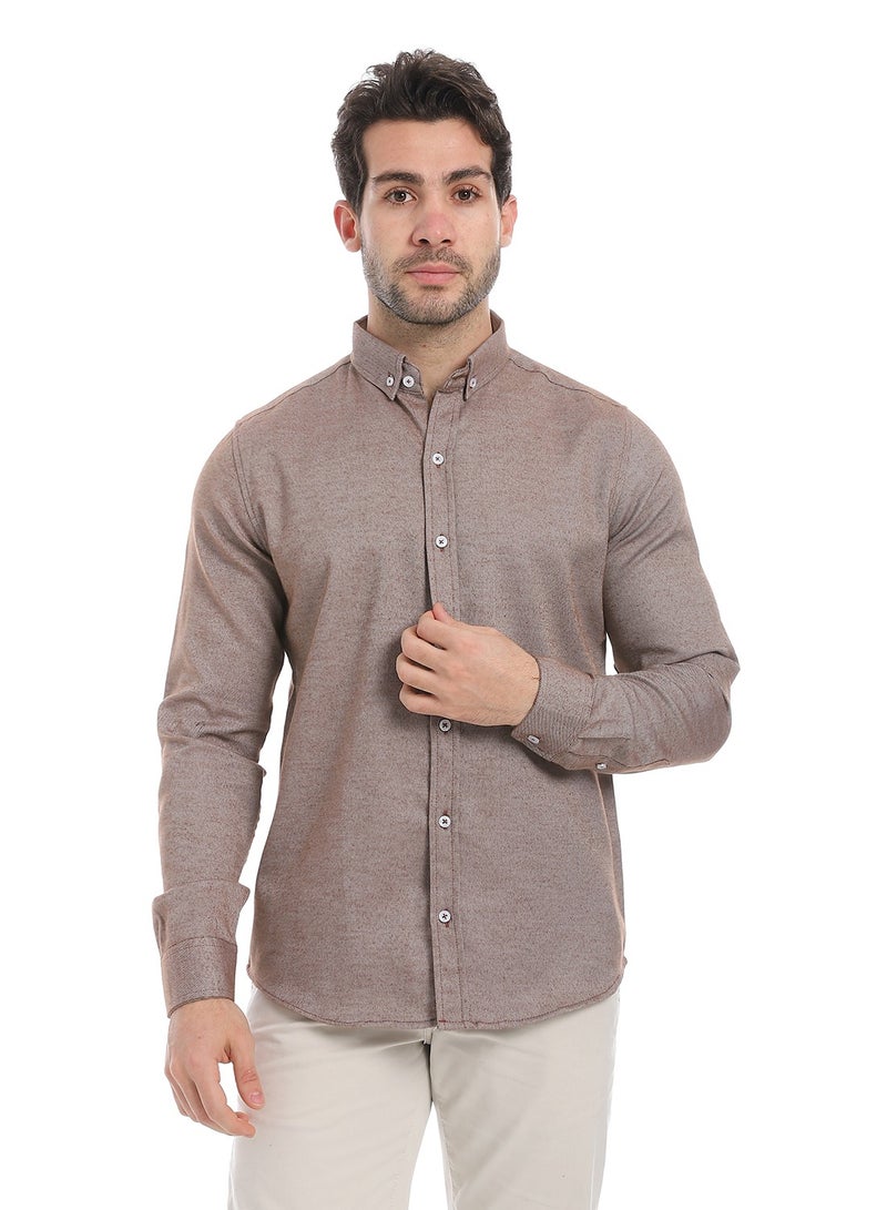 Andora Classic Heather Cotton Long Sleeve Shirt_Brown - Image 1