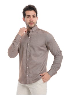 Andora Classic Heather Cotton Long Sleeve Shirt_Brown  - Image 2
