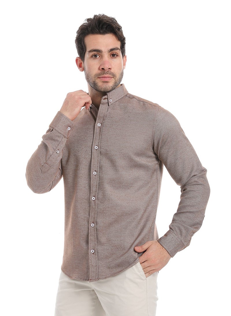 Andora Classic Heather Cotton Long Sleeve Shirt_Brown - Image 2