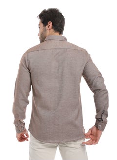 Andora Classic Heather Cotton Long Sleeve Shirt_Brown  - Image 3