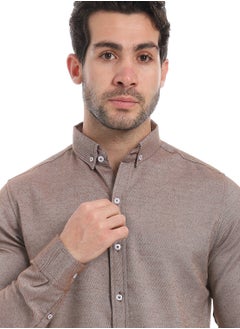 Andora Classic Heather Cotton Long Sleeve Shirt_Brown  - Image 4
