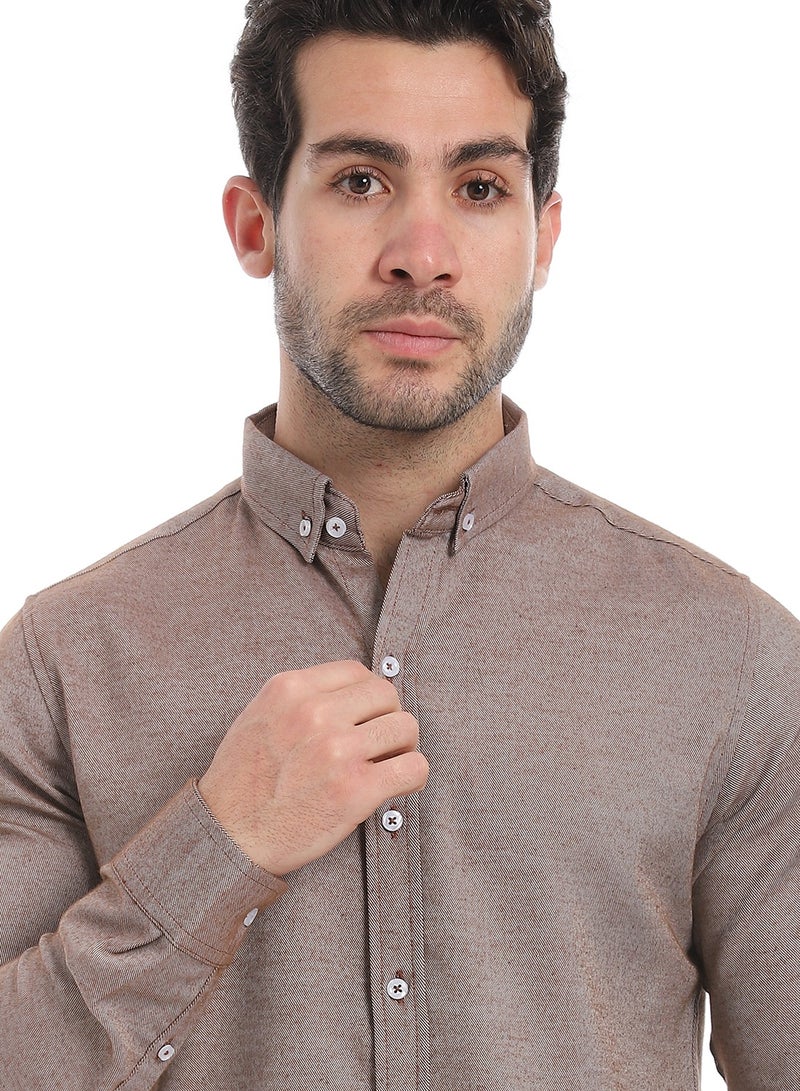 Andora Classic Heather Cotton Long Sleeve Shirt_Brown - Image 4