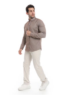 Andora Classic Heather Cotton Long Sleeve Shirt_Brown  - Image 5