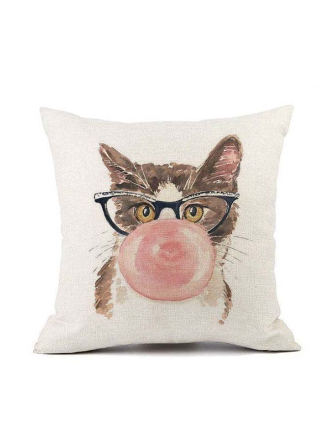 Cat Printed Cushion Cover White/Brown/Pink 45x45cm