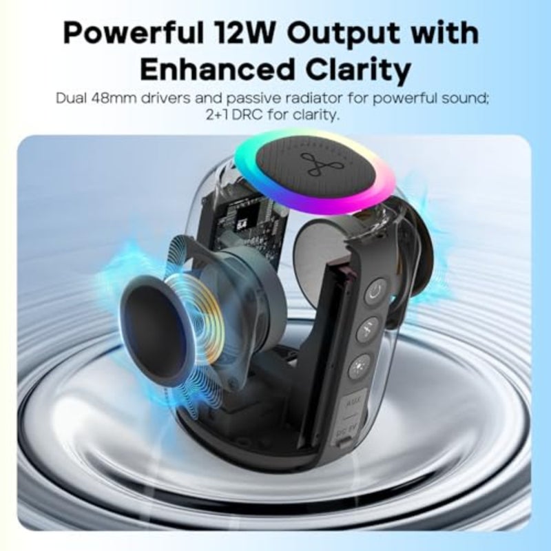 tooth Speaker StormBox Mini+, 12W Shower Speaker with 360° Sound, 12H Playtime, Custom EQ, BT5.4, IPX7 Waterproof, RGB Lights, Type-C, AAC/SBC, TWS, Portable for Camping/Backyard - Image 5