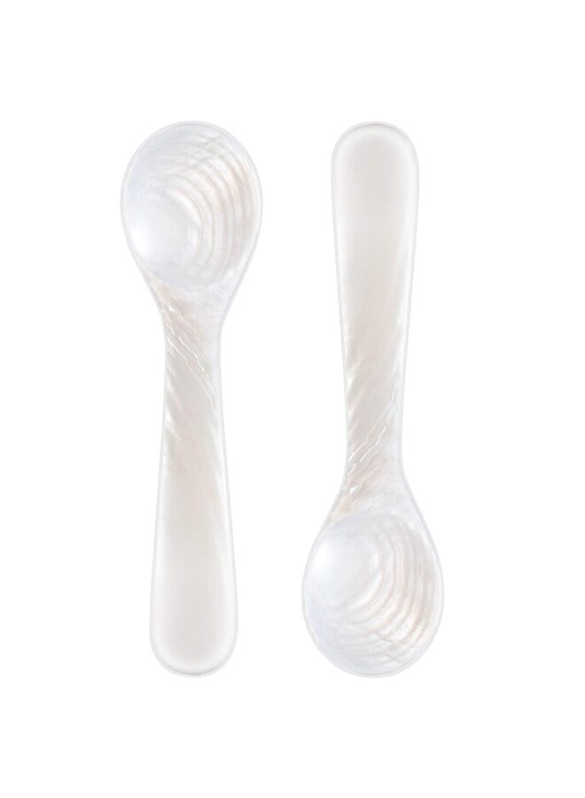 Set of Caviar Spoons Mother of Pearl Spoons with Hand Craft W Round Handle for Caviar, Egg, Ice Cream, Coffee, Restaurant Serving(2 Pieces,2.9 Inches) - Image 1
