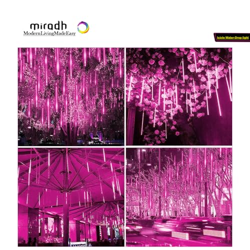 MIRADH Rain Drop LED Meteor Shower 192 LEDs 8 Tubes (11.8") | Icicle Falling Effect for Diwali, Christmas, New Year, Home & Outdoor Decoration, Balcony, Tree, Party Decor (Pink) - Image 5