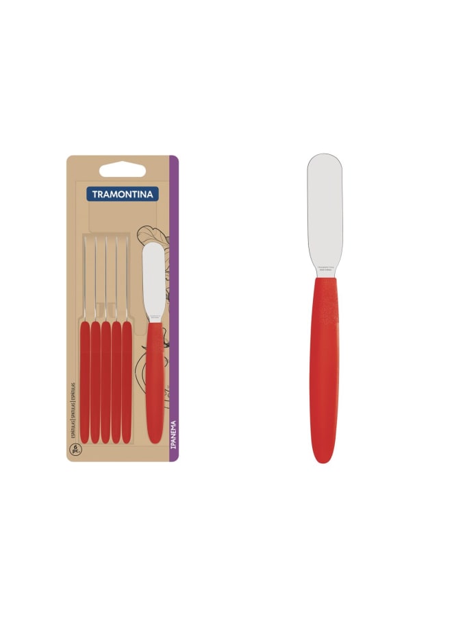 TRAMONTINA TRAMONTINA Taramontina Spatula Spreader Set – 6 Pieces – Stainless Steel Blade with Red Handle – Ideal for Spreading & Serving 