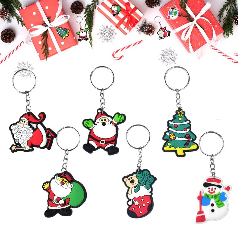 BUZIFU 54 Pieces Christmas Keychain Cartoon Keychains Christmas Keyrings Bulk Santa Claus Snowman Christmas Stocking Christmas Tree Pendant Keychains Christmas Party Favors Gifts Bag Fillers