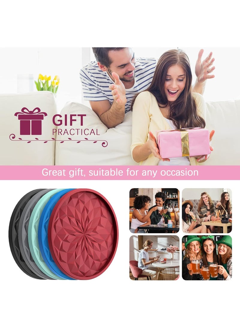 Silicone Coasters with Holder,[6 Pack] Drinking Coasters - Cup Mat for Hot or Cold Drinks, Thickened, Non-Slip, Non-Stick,Deep Tray Black - Image 5