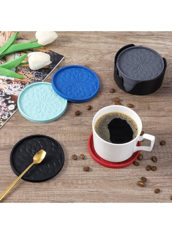 Silicone Coasters with Holder,[6 Pack] Drinking Coasters - Cup Mat for Hot or Cold Drinks, Thickened, Non-Slip, Non-Stick,Deep Tray Black - Image 4