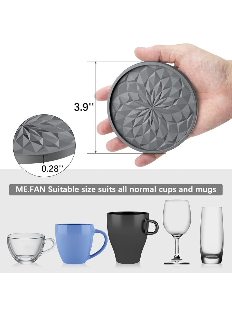 Silicone Coasters with Holder,[6 Pack] Drinking Coasters - Cup Mat for Hot or Cold Drinks, Thickened, Non-Slip, Non-Stick,Deep Tray Black - Image 3