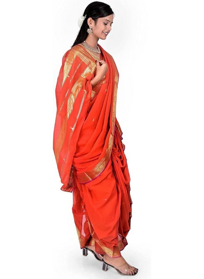 Readymade Nauvari Saree for Women, Styles for Party, Lugda (Orange) 