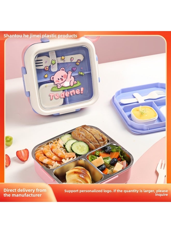 304 Stainless Steel Children's Food Supplement Lunch Box Lunch Box Baby Out Of Food Supplement Bowl Compartment Plate Portable Tableware Wholesale-Specifications:Childlike Stainless Steel Lunch Box-6141 -Color:Sakura Powder  - Image 2